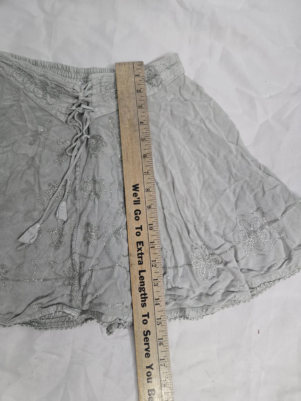 Embroidered Lace-Up Light Blue Circle Skirt